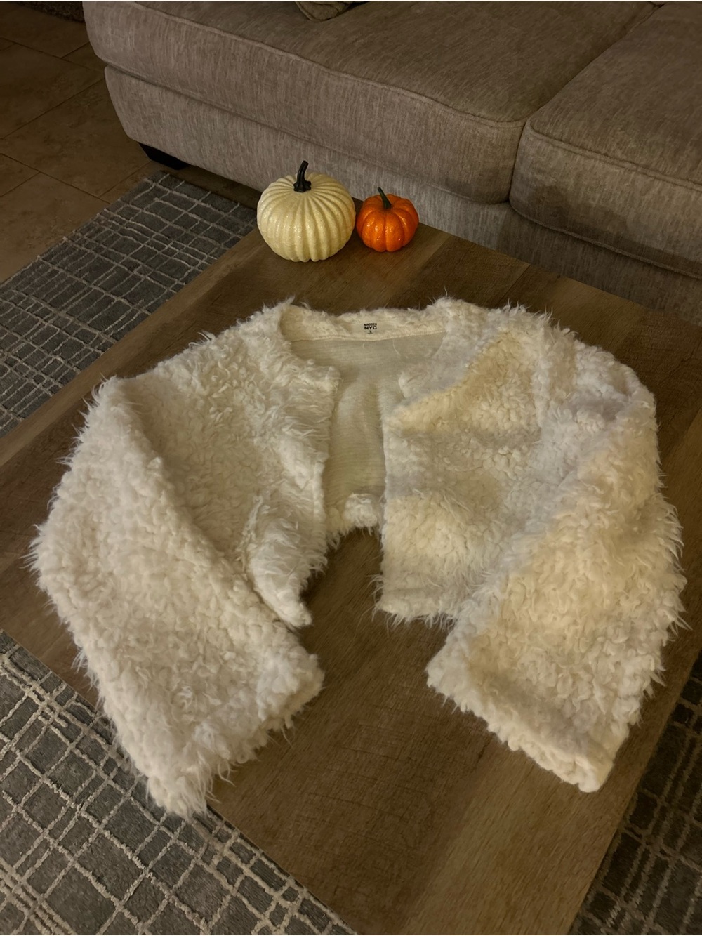 Faux Fur Cropped Open-Front Jacket - Cream